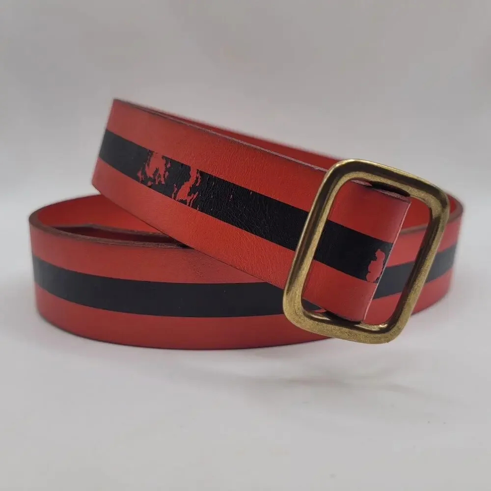 Gap Belt XS Red Black Leather Striped Punk Preppy Color Block Contrast Statement
